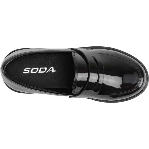 Soda Raya2  Little KidsChildrenGirls Round Toe Stitch Detail Lug Sole Low Heel Penny Loafer ShoeBlack Patent