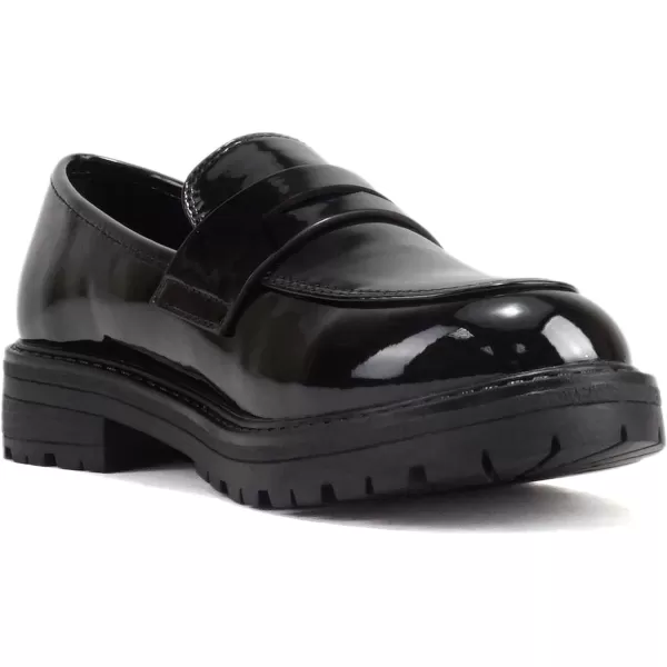 Soda Raya2  Little KidsChildrenGirls Round Toe Stitch Detail Lug Sole Low Heel Penny Loafer ShoeBlack Patent