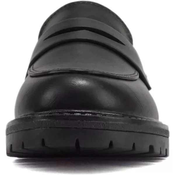 Soda Raya2  Little KidsChildrenGirls Round Toe Stitch Detail Lug Sole Low Heel Penny Loafer ShoeBlack Pu