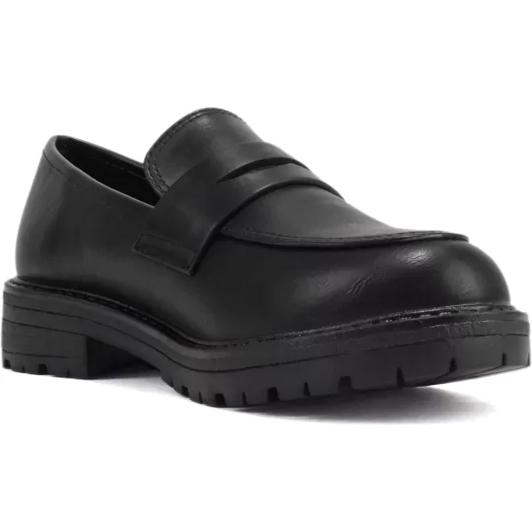 Soda Raya2  Little KidsChildrenGirls Round Toe Stitch Detail Lug Sole Low Heel Penny Loafer ShoeBlack Pu