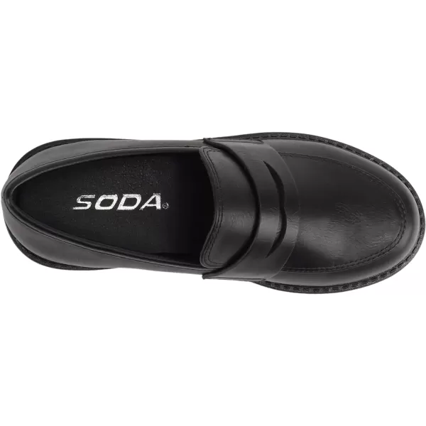 Soda Raya2  Little KidsChildrenGirls Round Toe Stitch Detail Lug Sole Low Heel Penny Loafer ShoeBlack Pu