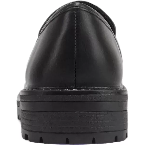 Soda Raya2  Little KidsChildrenGirls Round Toe Stitch Detail Lug Sole Low Heel Penny Loafer ShoeBlack Pu