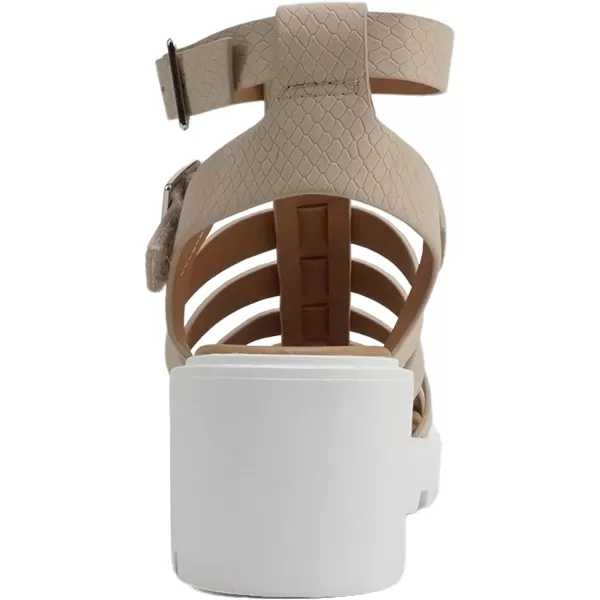 Soda Rebirth  Women Open Toe Fisherman Multi Strap Velcro Buckle Lug Sole Low Block Heeled SandalsCobra Nude Nubuck