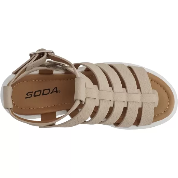 Soda Rebirth  Women Open Toe Fisherman Multi Strap Velcro Buckle Lug Sole Low Block Heeled SandalsCobra Nude Nubuck