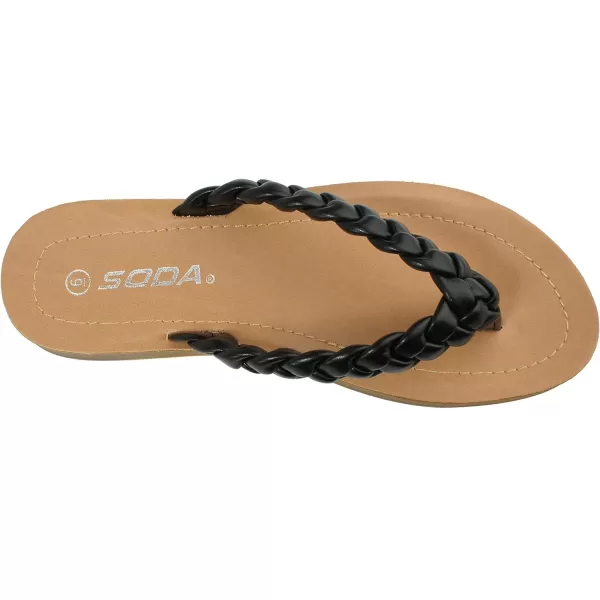 Soda STILL  Women Casual Comfort Braided Flip Flops Flat Fashion Thong SandalBlack Pu