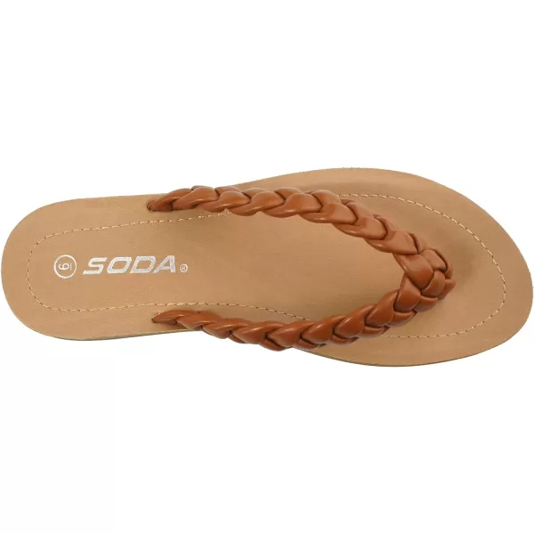 Soda STILL  Women Casual Comfort Braided Flip Flops Flat Fashion Thong SandalTan Pu