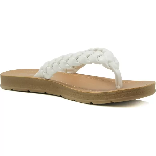 Soda STILL  Women Casual Comfort Braided Flip Flops Flat Fashion Thong SandalWhite