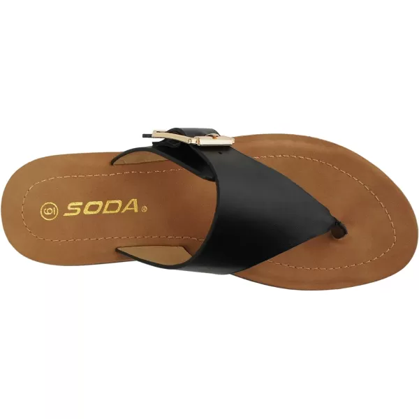 Soda SURI  Women Girls and teens Teepee thong flat sandal with side buckles Great for Spring and summer activities and tripsBlack Pu