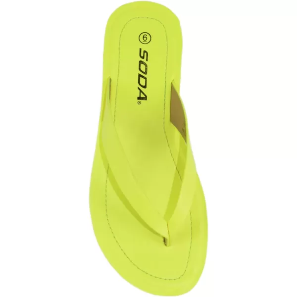 Soda Shoes Women Flip Flops Basic Plain Slippers Thongs Sandals Strap Casual Beach EllaSNeon Yellow