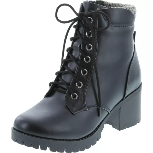 Soda Single Lug Sole Chunky Heel Combat Ankle Boot Lace up wSide ZipperBlack Pu