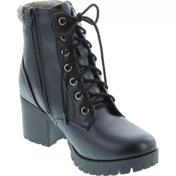 Soda Single Lug Sole Chunky Heel Combat Ankle Boot Lace up wSide ZipperBlack Pu