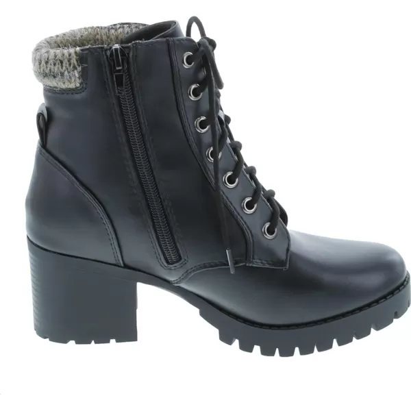 Soda Single Lug Sole Chunky Heel Combat Ankle Boot Lace up wSide ZipperBlack Pu