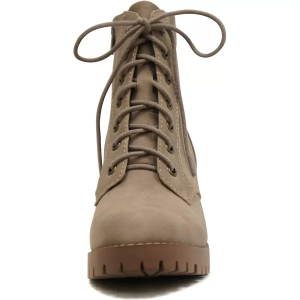 Soda Single Lug Sole Chunky Heel Combat Ankle Boot Lace up wSide ZipperLight Taupe