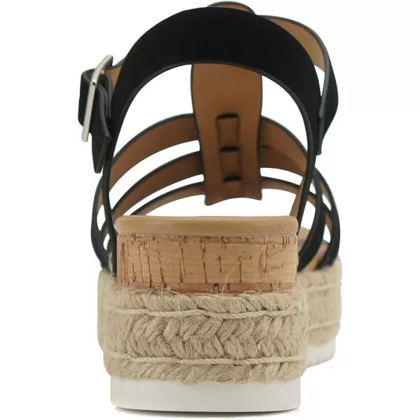 Soda TRADER  Women Open Toe Espadrille Flatform Platform Fashion Jute Wedge Fisherman Upper Sandals with Adjustable Ankle StrapBlack