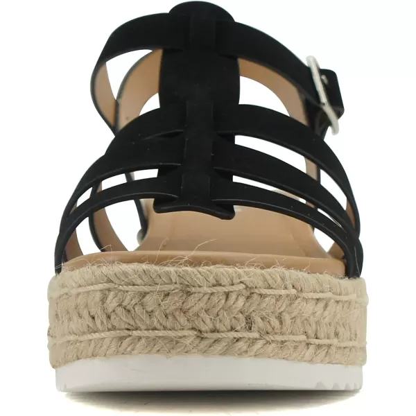 Soda TRADER  Women Open Toe Espadrille Flatform Platform Fashion Jute Wedge Fisherman Upper Sandals with Adjustable Ankle StrapBlack