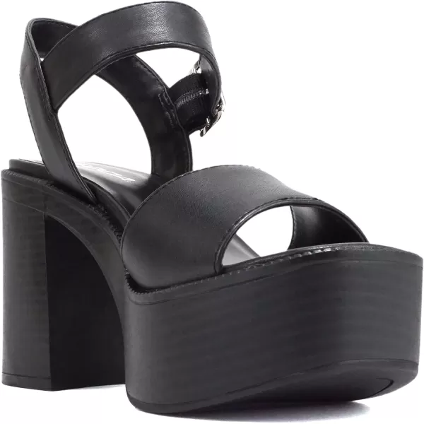 Soda TURBO  Women Open Square Toe Single Band Ankle Strap Buckle Platform High Heel SandalBlack Pu