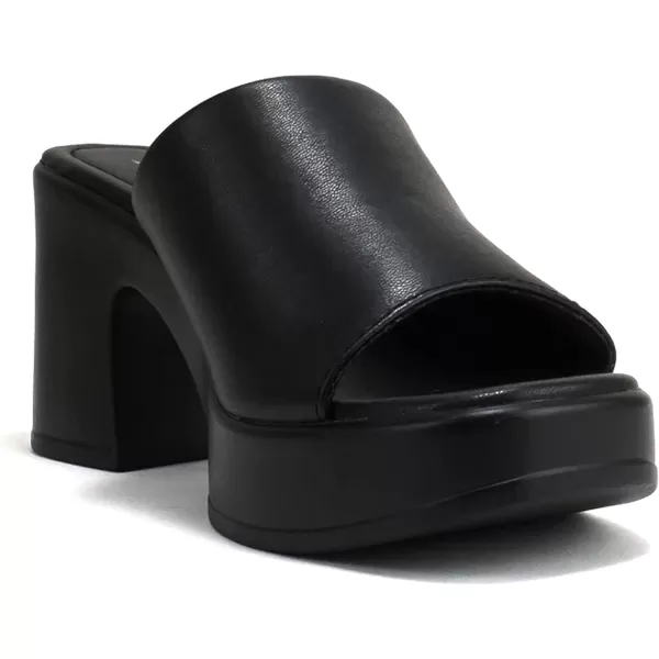 Soda TYPO  Women Open Square Toe Single Band Upper High Unit Block Heel Slide In SandalBlack Pu