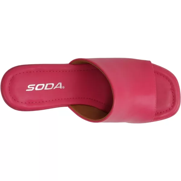 Soda TYPO  Women Open Square Toe Single Band Upper High Unit Block Heel Slide In SandalBright Fuchsia Pu