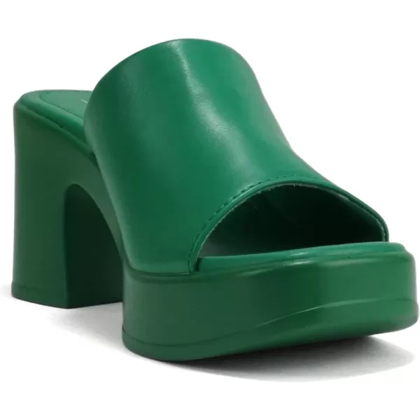 Soda TYPO  Women Open Square Toe Single Band Upper High Unit Block Heel Slide In SandalKelly Green Pu