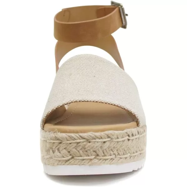 Soda Topic Open Toe Buckle Ankle Strap Espadrilles Flatform Wedge Casual SandalBeige CanvasTan