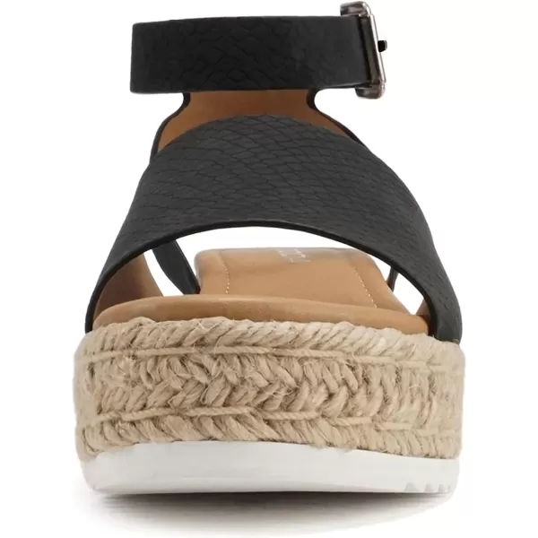 Soda Topic Open Toe Buckle Ankle Strap Espadrilles Flatform Wedge Casual SandalBlack Cobra Nubuck