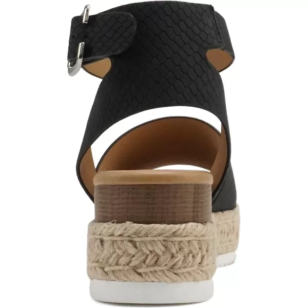 Soda Topic Open Toe Buckle Ankle Strap Espadrilles Flatform Wedge Casual SandalBlack Cobra Nubuck