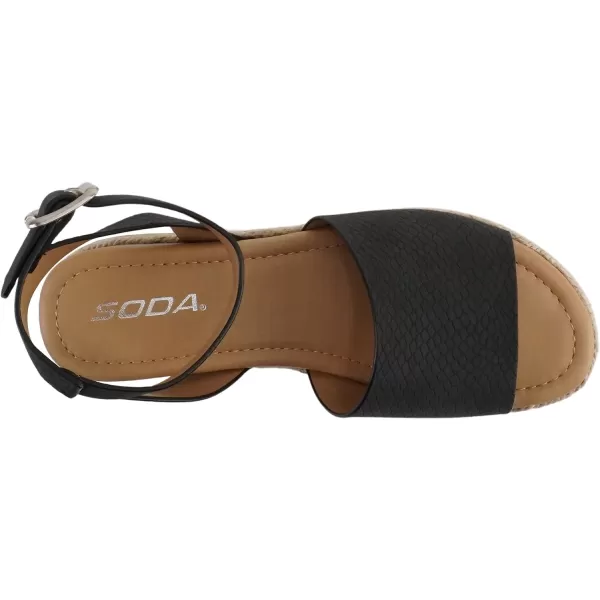 Soda Topic Open Toe Buckle Ankle Strap Espadrilles Flatform Wedge Casual SandalBlack Cobra Nubuck