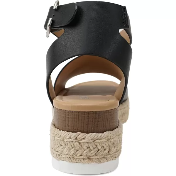 Soda Topic Open Toe Buckle Ankle Strap Espadrilles Flatform Wedge Casual SandalBlack Pu