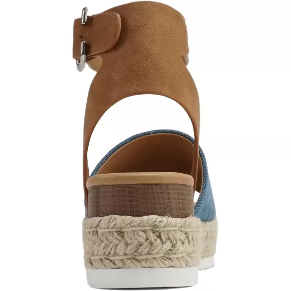 Soda Topic Open Toe Buckle Ankle Strap Espadrilles Flatform Wedge Casual SandalDenimTan