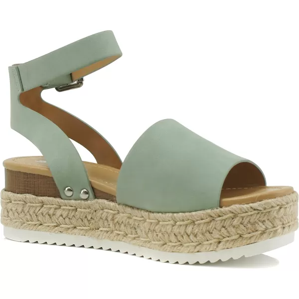 Soda Topic Open Toe Buckle Ankle Strap Espadrilles Flatform Wedge Casual SandalDmint Nbpu