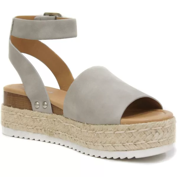 Soda Topic Open Toe Buckle Ankle Strap Espadrilles Flatform Wedge Casual SandalDove Grey