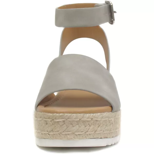 Soda Topic Open Toe Buckle Ankle Strap Espadrilles Flatform Wedge Casual SandalDove Grey