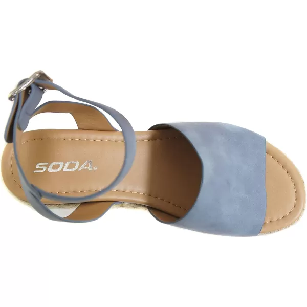 Soda Topic Open Toe Buckle Ankle Strap Espadrilles Flatform Wedge Casual SandalDusty Blue