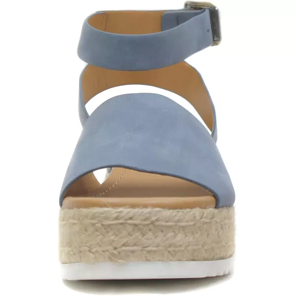 Soda Topic Open Toe Buckle Ankle Strap Espadrilles Flatform Wedge Casual SandalDusty Blue