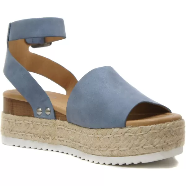 Soda Topic Open Toe Buckle Ankle Strap Espadrilles Flatform Wedge Casual SandalDusty Blue