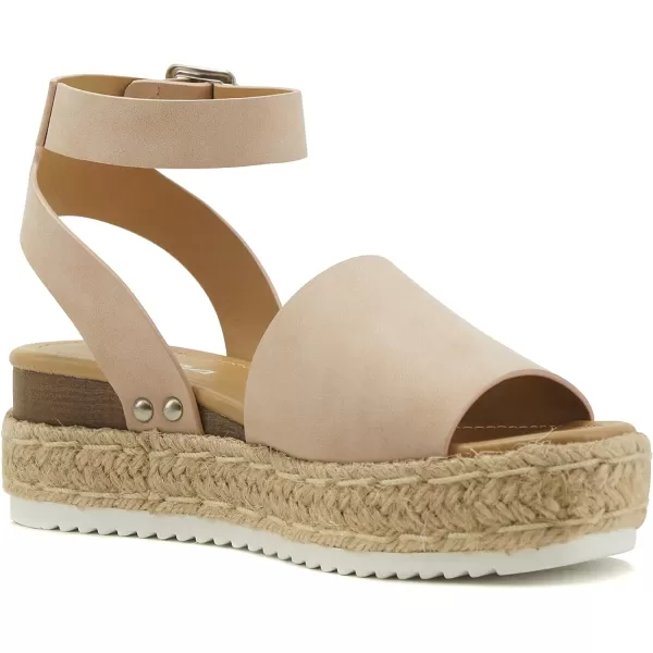 Soda Topic Open Toe Buckle Ankle Strap Espadrilles Flatform Wedge Casual SandalDusty Mauve