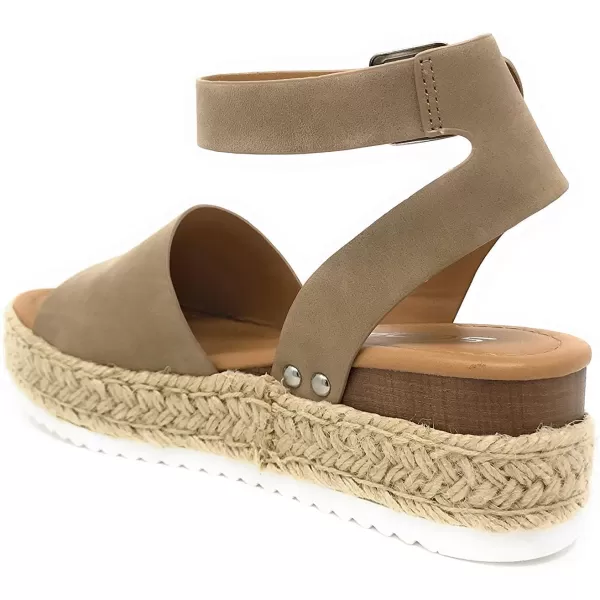 Soda Topic Open Toe Buckle Ankle Strap Espadrilles Flatform Wedge Casual SandalNatural