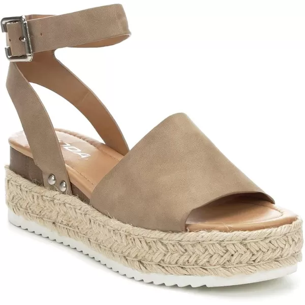 Soda Topic Open Toe Buckle Ankle Strap Espadrilles Flatform Wedge Casual SandalNatural Nubuck