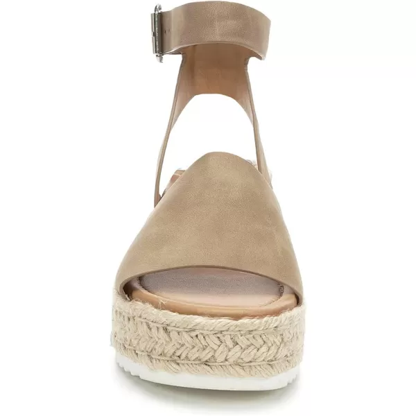 Soda Topic Open Toe Buckle Ankle Strap Espadrilles Flatform Wedge Casual SandalNatural Nubuck