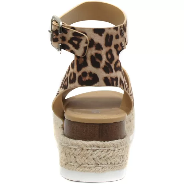 Soda Topic Open Toe Buckle Ankle Strap Espadrilles Flatform Wedge Casual SandalOat Cheetah