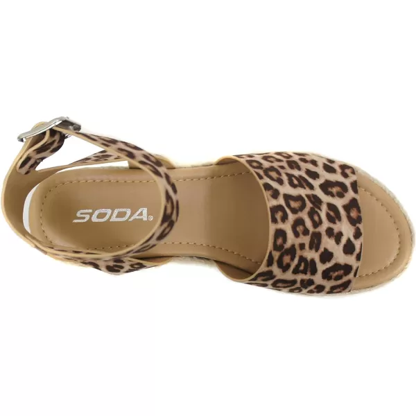 Soda Topic Open Toe Buckle Ankle Strap Espadrilles Flatform Wedge Casual SandalOat Cheetah