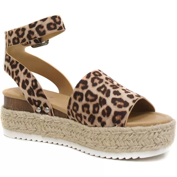 Soda Topic Open Toe Buckle Ankle Strap Espadrilles Flatform Wedge Casual SandalOat Cheetah