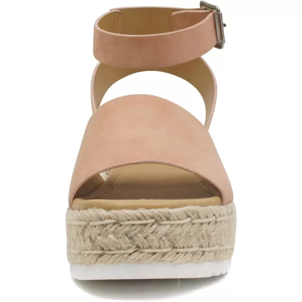 Soda Topic Open Toe Buckle Ankle Strap Espadrilles Flatform Wedge Casual SandalRosy Nude