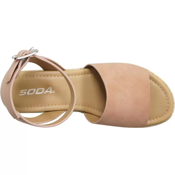 Soda Topic Open Toe Buckle Ankle Strap Espadrilles Flatform Wedge Casual SandalRosy Nude