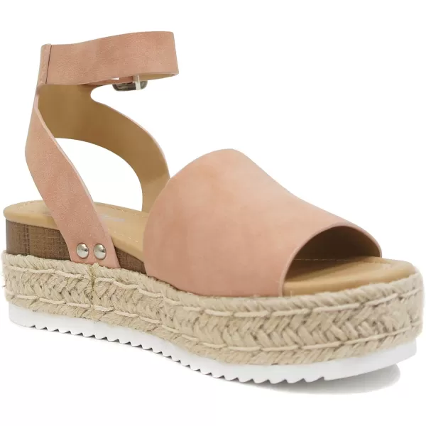 Soda Topic Open Toe Buckle Ankle Strap Espadrilles Flatform Wedge Casual SandalRosy Nude