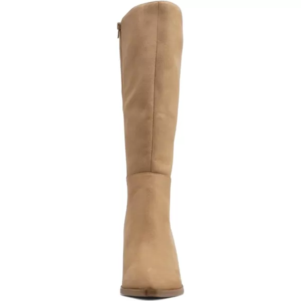 Soda VAPOR  Women Pointed Toe Medium Heel KneeHigh Boot with Side ZipperLight Blond Imit Suede