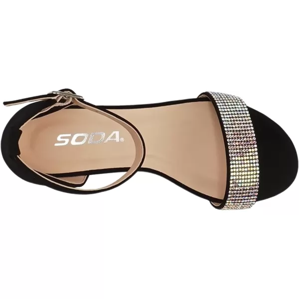 Soda VEIL2  Little KidsChildrenGirls Open Round Toe Rhinestone Closed Back Counter Ankle Strap Low Heel SandalBlack Nubuck