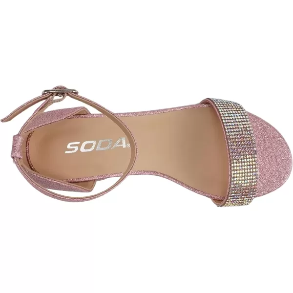 Soda VEIL2  Little KidsChildrenGirls Open Round Toe Rhinestone Closed Back Counter Ankle Strap Low Heel SandalPink Fabric