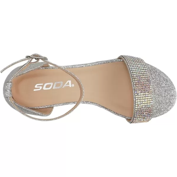 Soda VEIL2  Little KidsChildrenGirls Open Round Toe Rhinestone Closed Back Counter Ankle Strap Low Heel SandalSilver Glitter