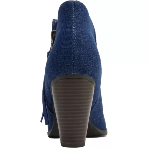 Soda Womens Ages Tassel Zip Chunky Heel BootieBlue Denim